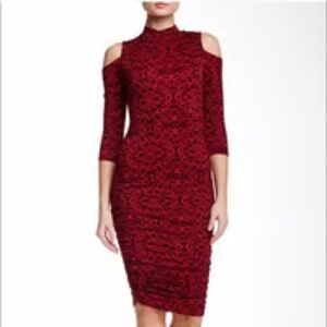Jessica Simpson Red and Black Patterned Cold Shoulder Dress